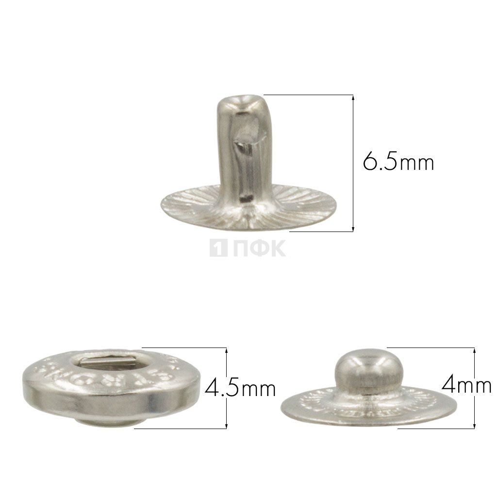3 Части кнопки для одежды 12,5мм Альфа сталь цв никель (уп 1440шт) STRONG