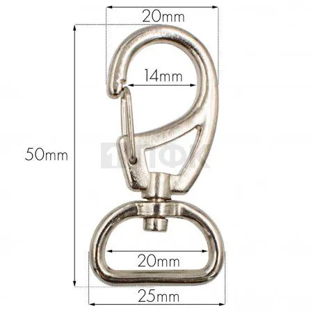 Карабин 20мм 20*48мм металл поворотный цв никель (уп 200шт) 